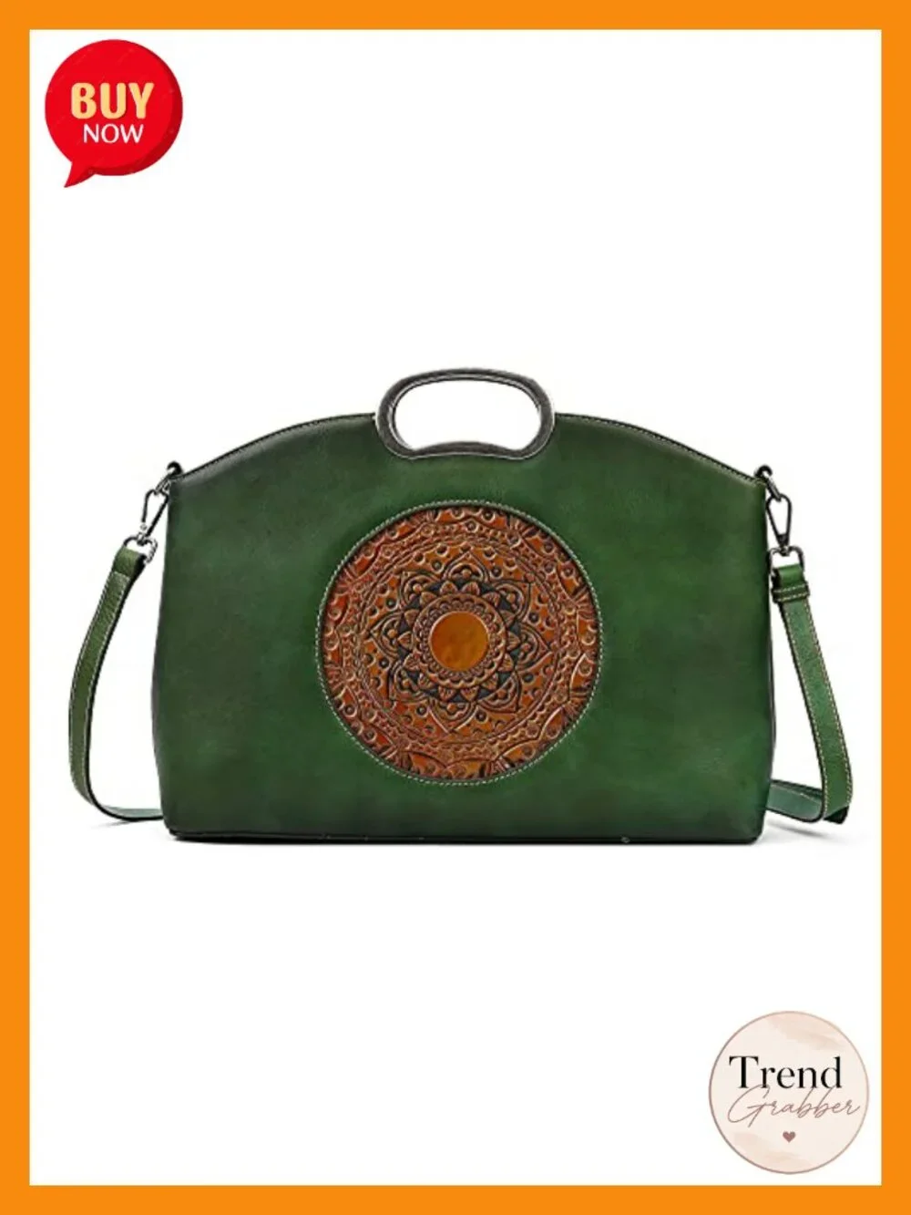 Genuine Leather Handbags Satchel Crossbody Bag Large Vintage Embossed Totem